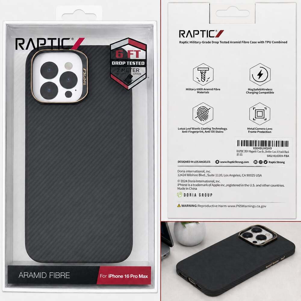 Raptic Military-Grade Aramid Fibre Case with TPU Combined for iPhone 16 Pro Max
